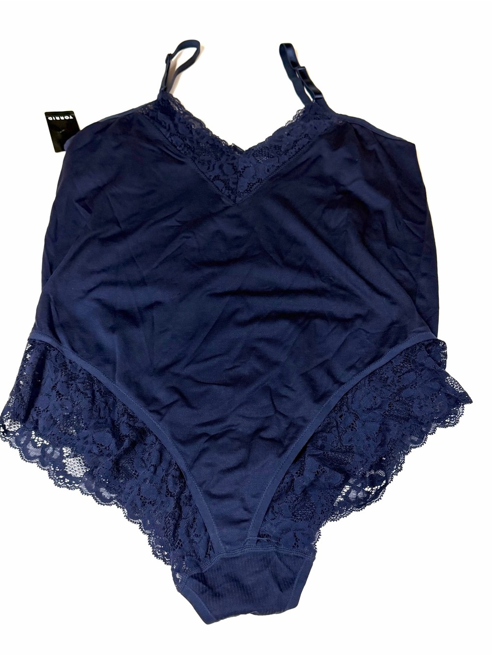 NEW Torrid Women’s Size 3X 22-24 Bodysuit Dark Blue Lace Button No Wire #4342